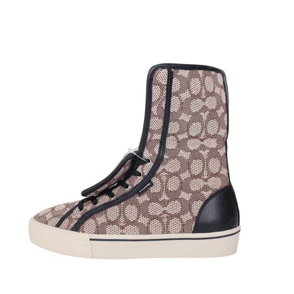 Coach Womens Sig Jacquard Fold Over Sherpa High Tops-Womens 9-Cocoa/Black-NWT - Picture 9 of 13